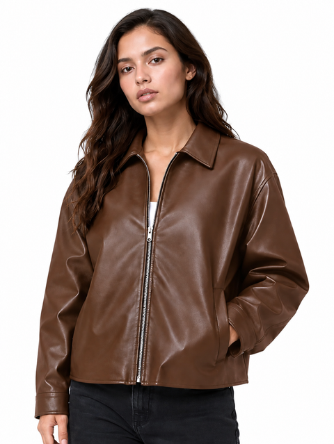 Vintage Brown Leather Jacket | Slim Fit Motorcycle Style Jacket  | Blckout