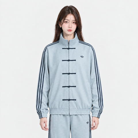 Sky Blue CNY Jacket India — Chinese Knot Luxury Suede Jacket| Blckout