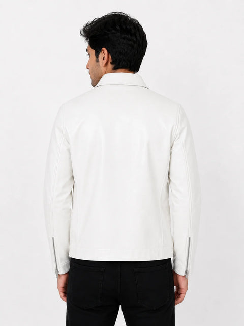 White Faux Leather Jacket for unisex | Slim Fit Faux Leather Biker Jacket | Blckout