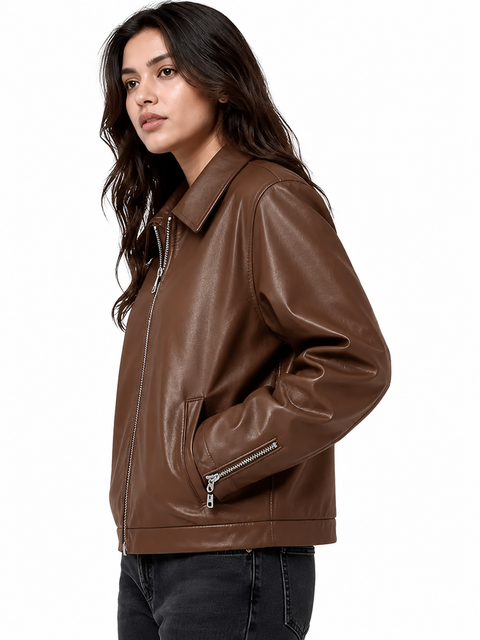 Vintage Brown Leather Jacket | Slim Fit Motorcycle Style Jacket  | Blckout