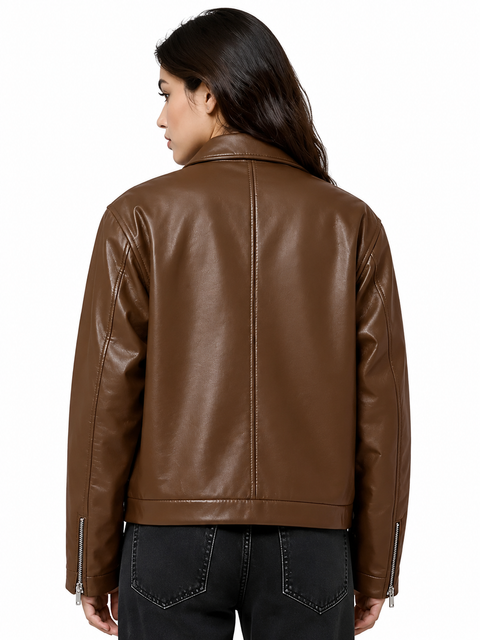 Vintage Brown Leather Jacket | Slim Fit Motorcycle Style Jacket  | Blckout