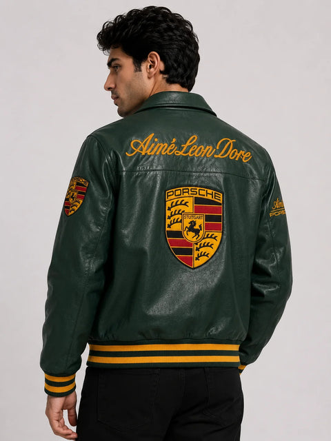 Green Porsche Leather Jacket for Men | Blckout Premium Racing Motorsport Style