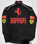 Black Ferrari sweatshirt with red logo and text on a white background