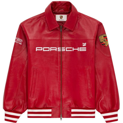 red Porsche leather jacket - casual streetwear look