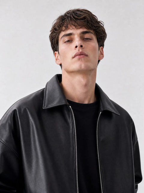 Men Black Faux Leather Jacket – Classic Zip-Up Streetwear Style | Blckout