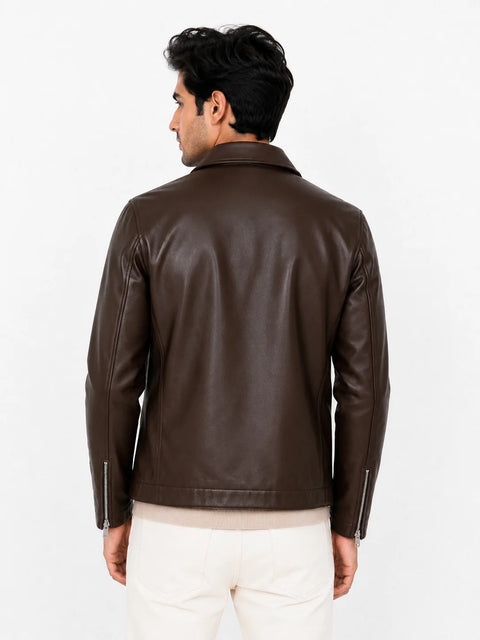 Men Vintage Brown Leather Jacket | Slim Fit Motorcycle Style Jacket  | Blckout