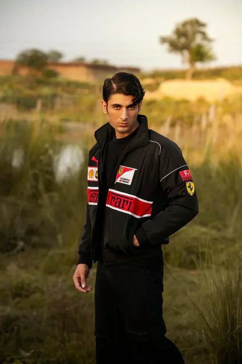 Unisex Black Ferrari Racing Jacket – Blckout Street Performance Edition