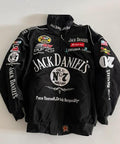 Close up details of the lightweight jack daniels windbreaker jacket for women showing weather-resistant fabric