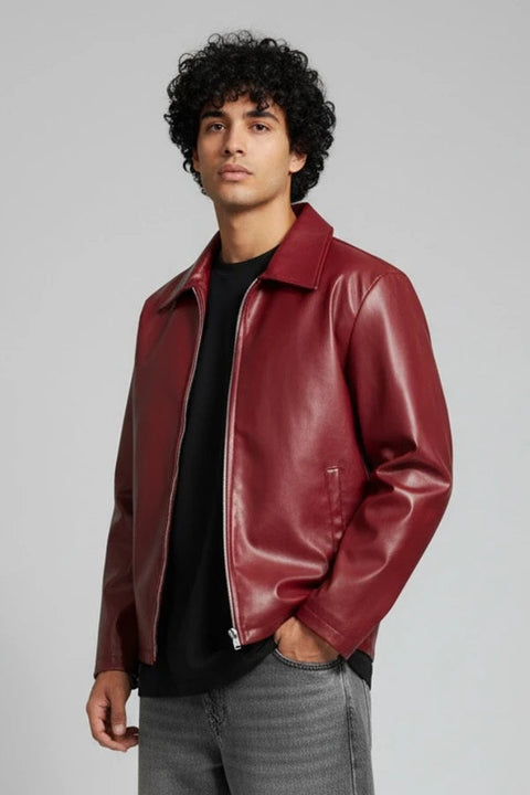 Maroon Faux Leather Jacket – Stylish Streetwear Outerwear for Unisex | Blckout