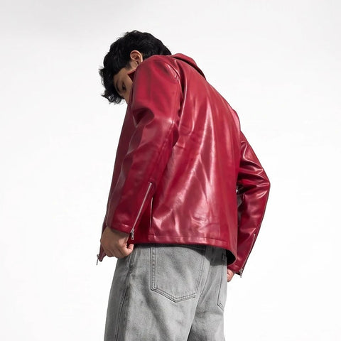 Maroon Faux Leather Jacket – Stylish Streetwear Outerwear for Unisex | Blckout