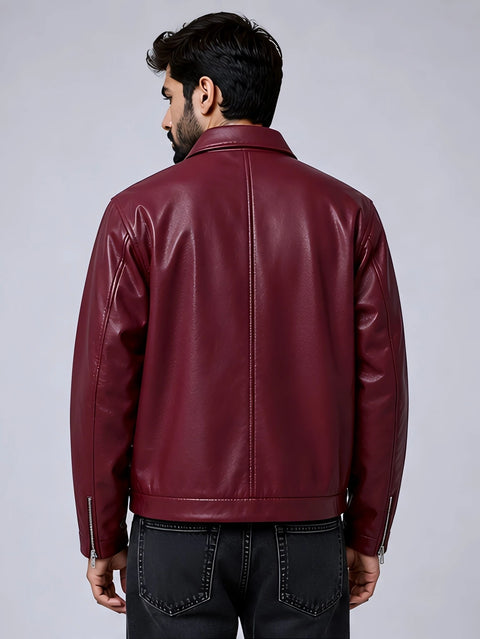 Premium Faux Maroon Leather Jacket For Men - Affordable Slim Fit Outerwear | Blckout