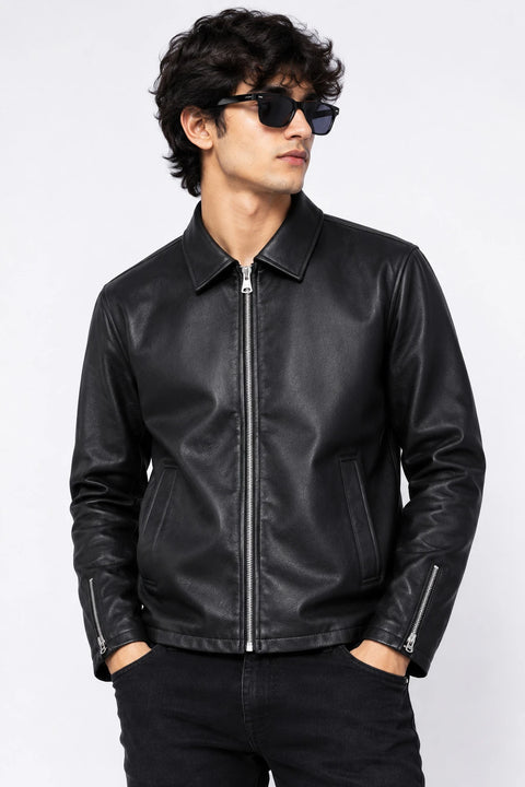 Premium Black Faux Leather Biker Jacket Unisex  — Slim Fit Moto Style Outwear | Blckout