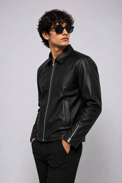 Premium Black Faux Leather Biker Jacket Unisex  — Slim Fit Moto Style Outwear | Blckout