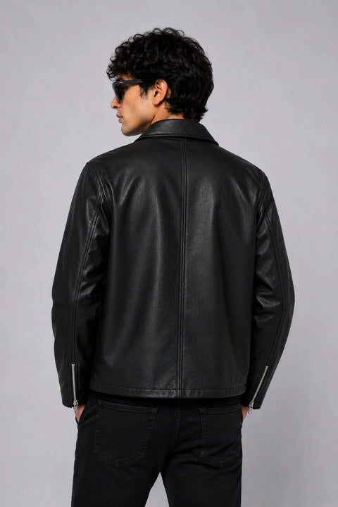 Premium Black Faux Leather Biker Jacket Unisex  — Slim Fit Moto Style Outwear | Blckout