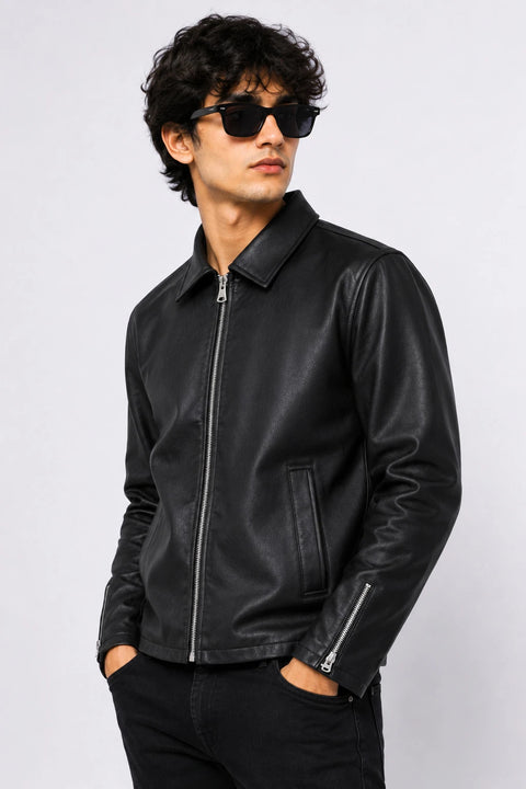 Premium Black Faux Leather Biker Jacket Unisex  — Slim Fit Moto Style Outwear | Blckout