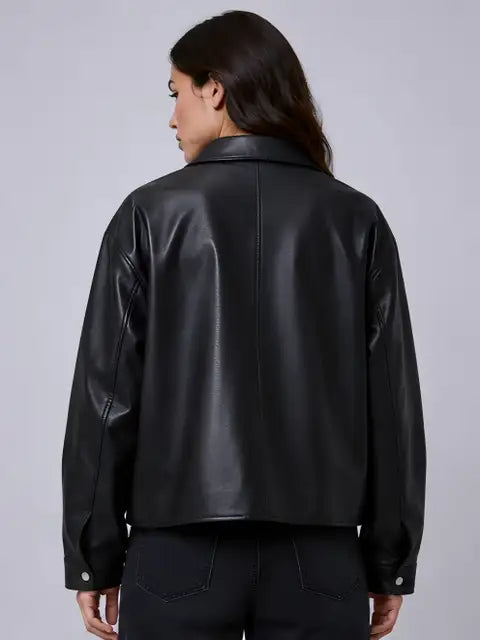 Premium Black Faux Leather Jacket For Women  — Slim Fit Moto Style Outwear | Blckout