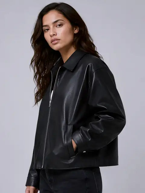 Premium Black Faux Leather Jacket For Women  — Slim Fit Moto Style Outwear | Blckout