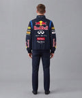 Blckout motorsport style redbull racing jacket with color-block design, back view