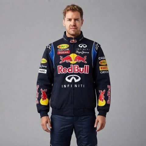Blckout redbull racing jacket for men - navya blue bomber jacket front view
