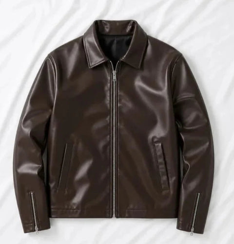 Men Vintage Brown Leather Jacket | Slim Fit Motorcycle Style Jacket  | Blckout