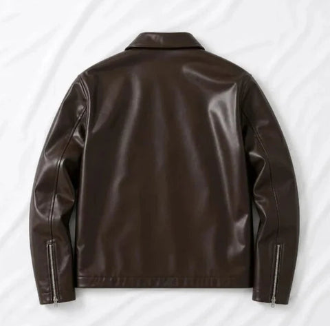 Men Vintage Brown Leather Jacket | Slim Fit Motorcycle Style Jacket  | Blckout