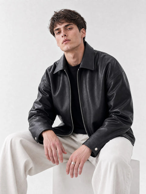 Men Black Faux Leather Jacket – Classic Zip-Up Streetwear Style | Blckout