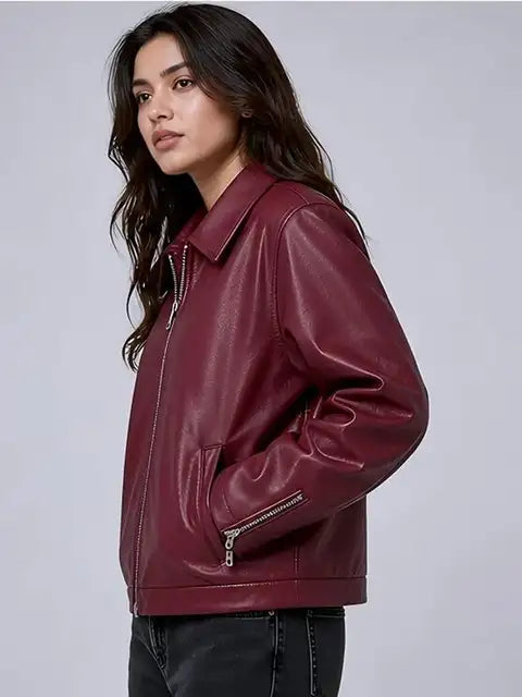 Premium Faux Maroon Leather Jacket - Affordable Slim Fit Outerwear | Blckout