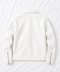 unisex white biker jacket slim fit side view