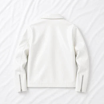 unisex white biker jacket slim fit side view
