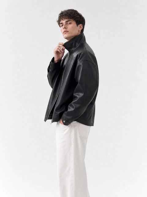 Men Black Faux Leather Jacket – Classic Zip-Up Streetwear Style | Blckout
