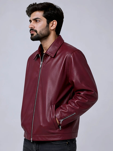 Premium Faux Maroon Leather Jacket For Men - Affordable Slim Fit Outerwear | Blckout