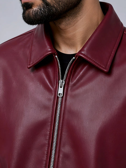 Premium Faux Maroon Leather Jacket For Men - Affordable Slim Fit Outerwear | Blckout